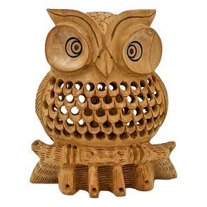 Wooden Handmade Carved Owl Statue For Home And Office Decor (4inch)